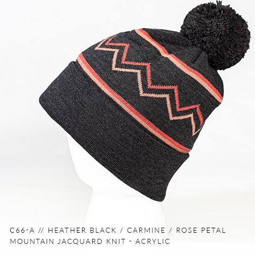 c66-A // Mountain Custom Jacquard Knit Beanie W/ Pom - Acrylic